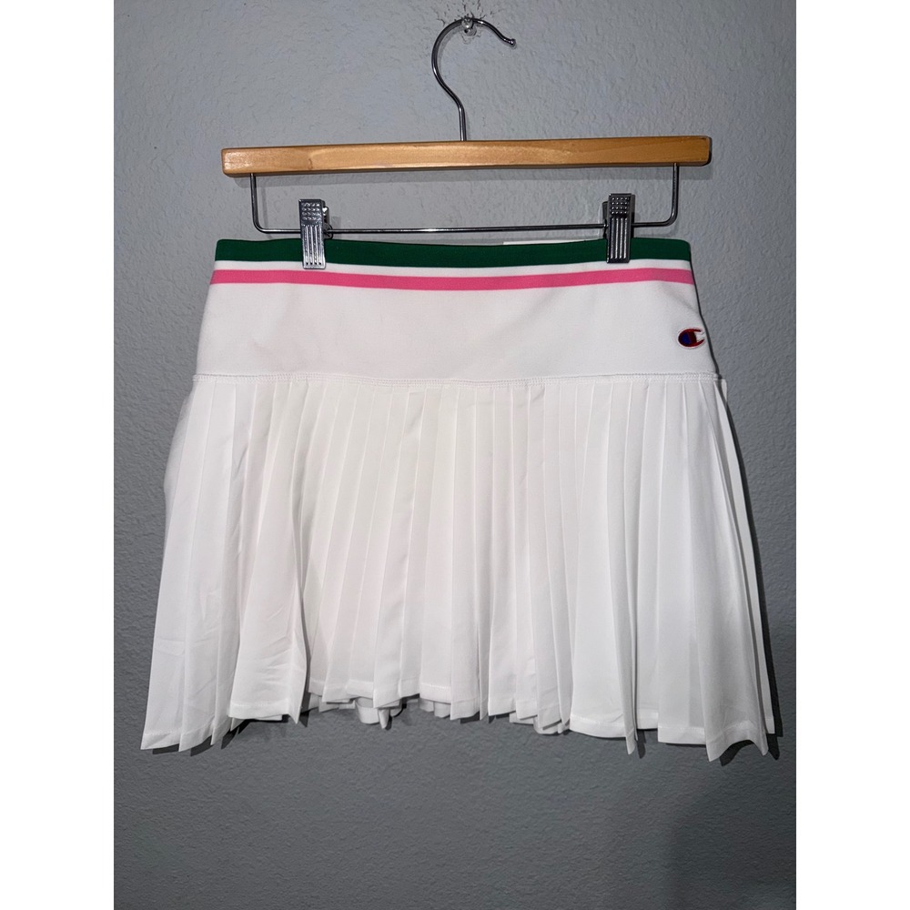 NEW Champion Skort Size M Collegiate Pleated Bright White Green Pink Tennis Golf